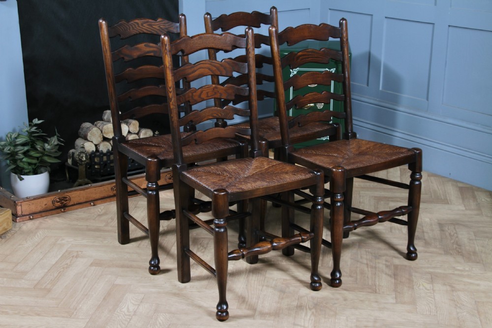 Titchmarsh & Goodwin Set of 4 Ladder Back Solid Oak Rush Seated Dining Chairs View XVI