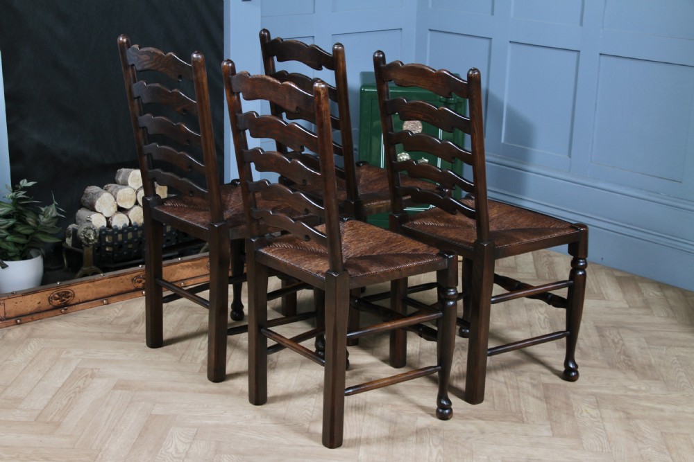 Titchmarsh & Goodwin Set of 4 Ladder Back Solid Oak Rush Seated Dining Chairs View XVII