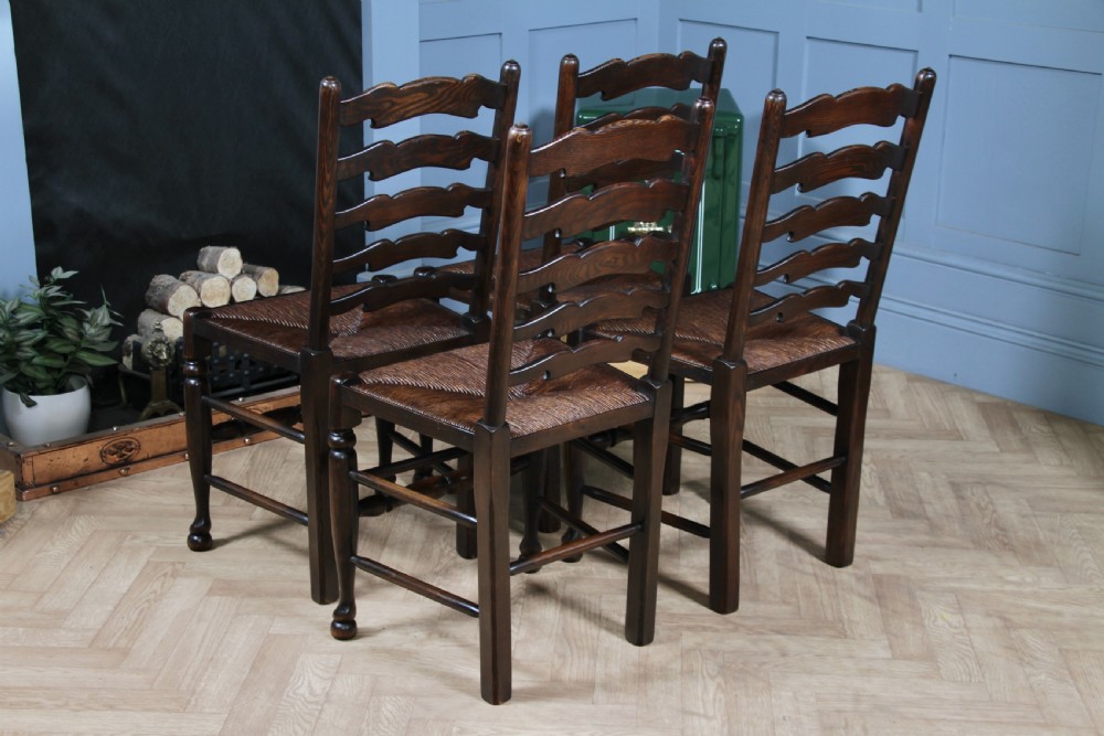 Titchmarsh & Goodwin Set of 4 Ladder Back Solid Oak Rush Seated Dining Chairs View XVIII