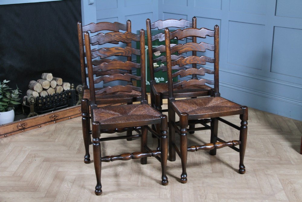 Titchmarsh & Goodwin Set of 4 Ladder Back Solid Oak Rush Seated Dining Chairs View XIX