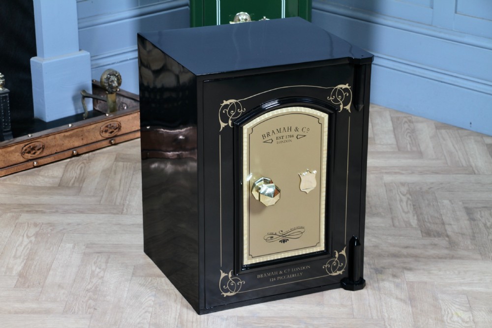 Antique Bramah & Co Black & Gilded Luxury Fireproof Safe Fully Restored Vintage