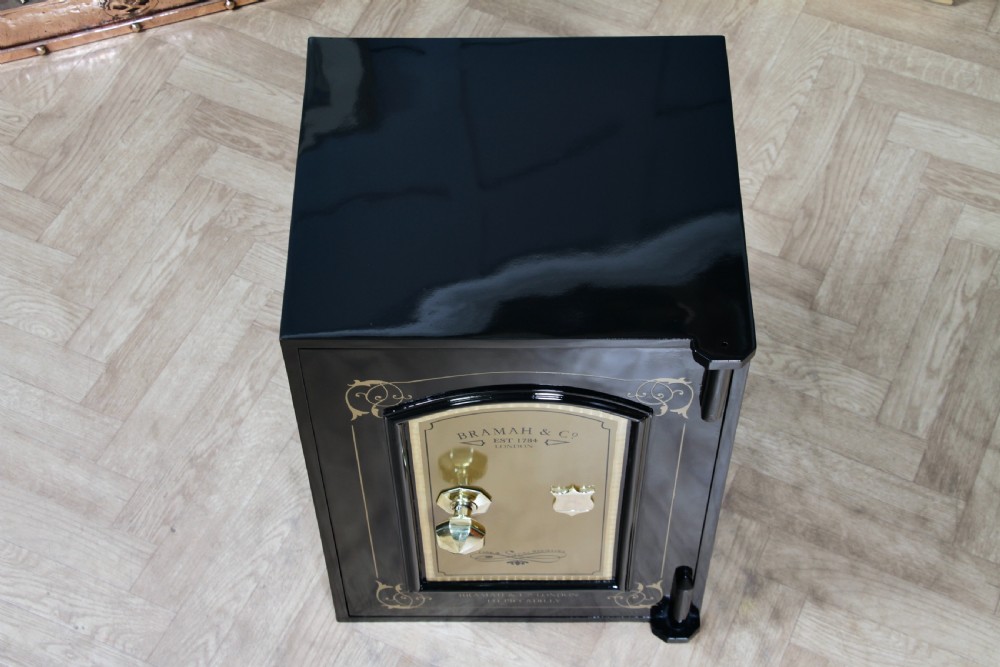 Antique Bramah & Co Black & Gilded Luxury Fireproof Safe Fully Restored Vintage View III