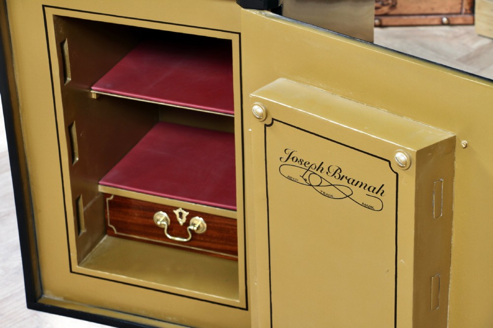 Antique Bramah & Co Black & Gilded Luxury Fireproof Safe Fully Restored Vintage View V