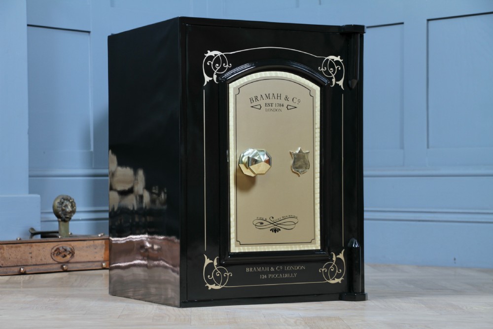 Antique Bramah & Co Black & Gilded Luxury Fireproof Safe Fully Restored Vintage View VIII