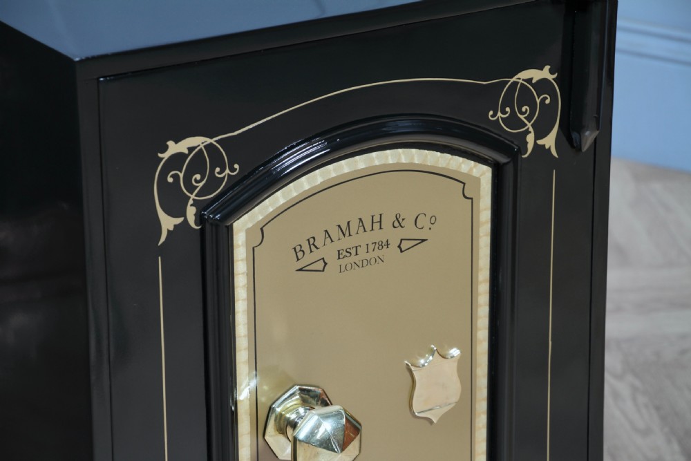 Antique Bramah & Co Black & Gilded Luxury Fireproof Safe Fully Restored Vintage View IX