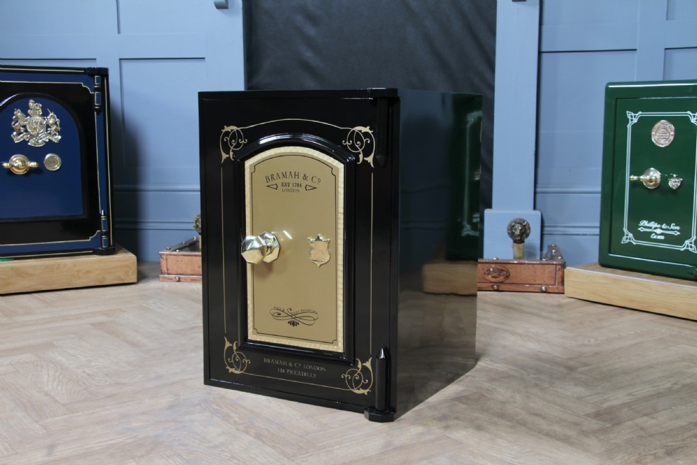 Antique Bramah & Co Black & Gilded Luxury Fireproof Safe Fully Restored Vintage View XVI