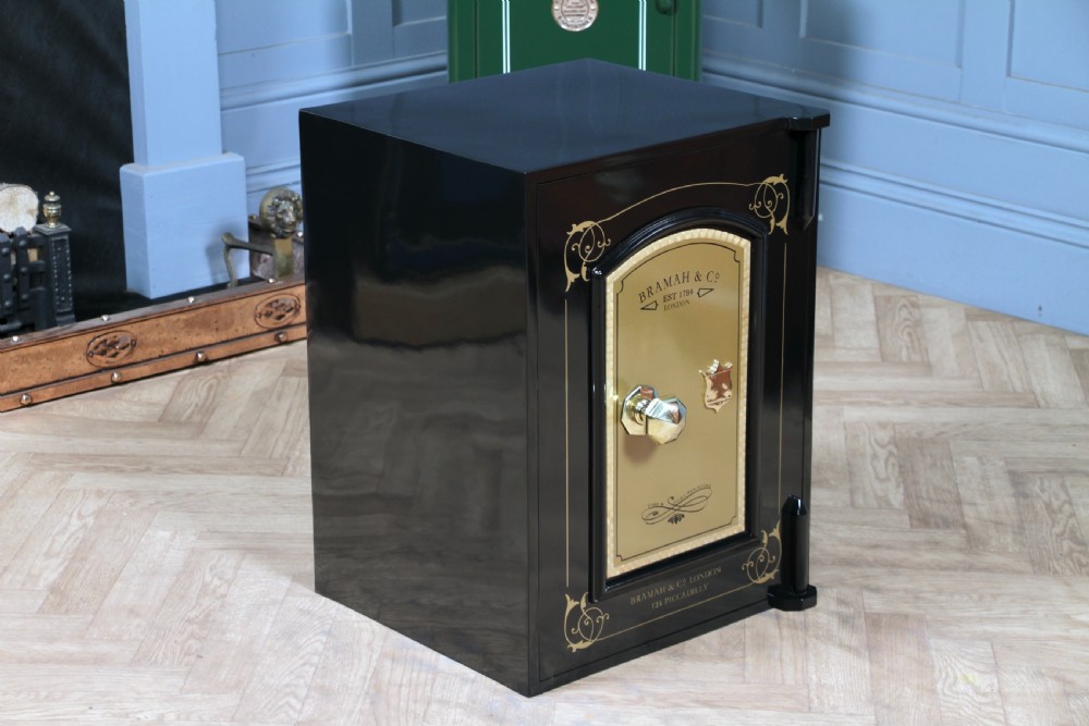 Antique Bramah & Co Black & Gilded Luxury Fireproof Safe Fully Restored Vintage View XXI