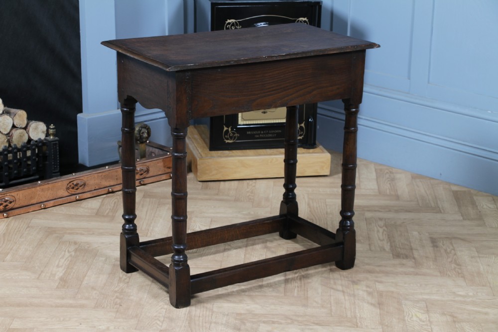 Antique 19th Century Solid Oak Jacobean Revival Side Hall Table Carved W/ Drawer View XIII