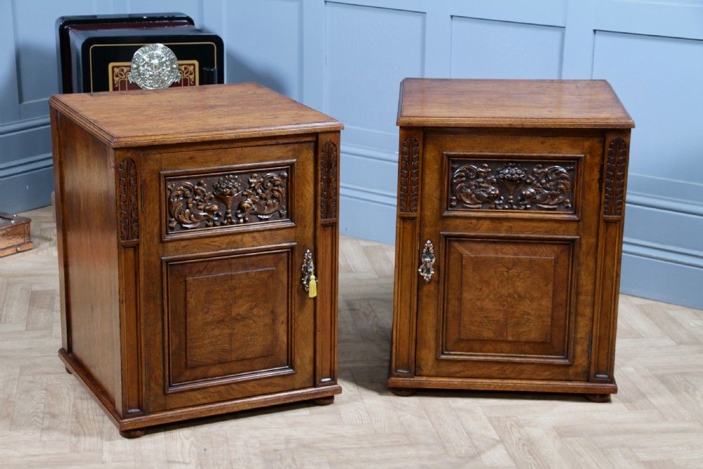 Pair of Antique Edwardian Art Nouveau Oak Bedside Cupboards 