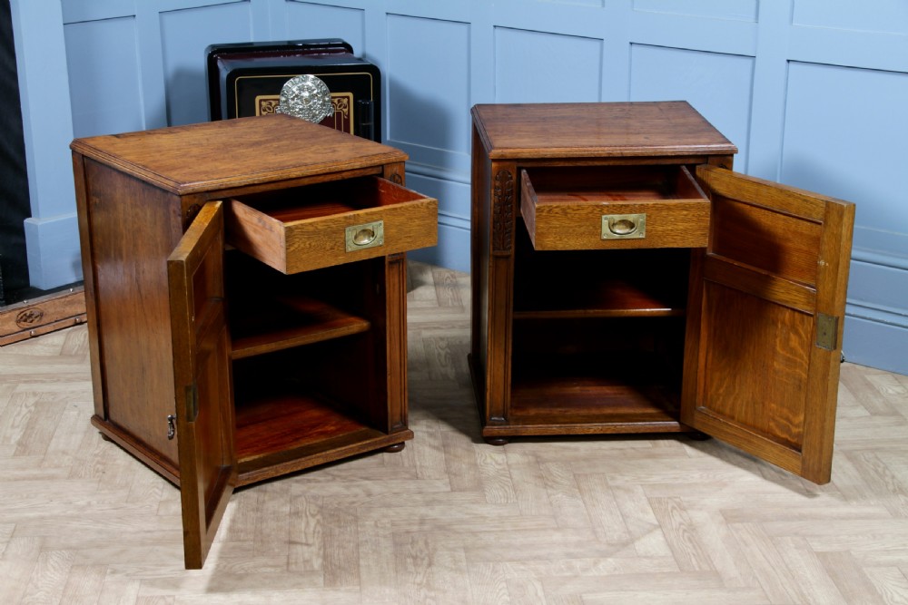 Pair of Antique Edwardian Art Nouveau Oak Bedside Cupboards  View IV