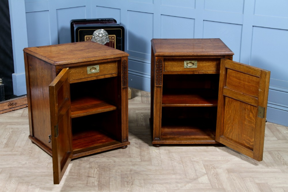 Pair of Antique Edwardian Art Nouveau Oak Bedside Cupboards  View V