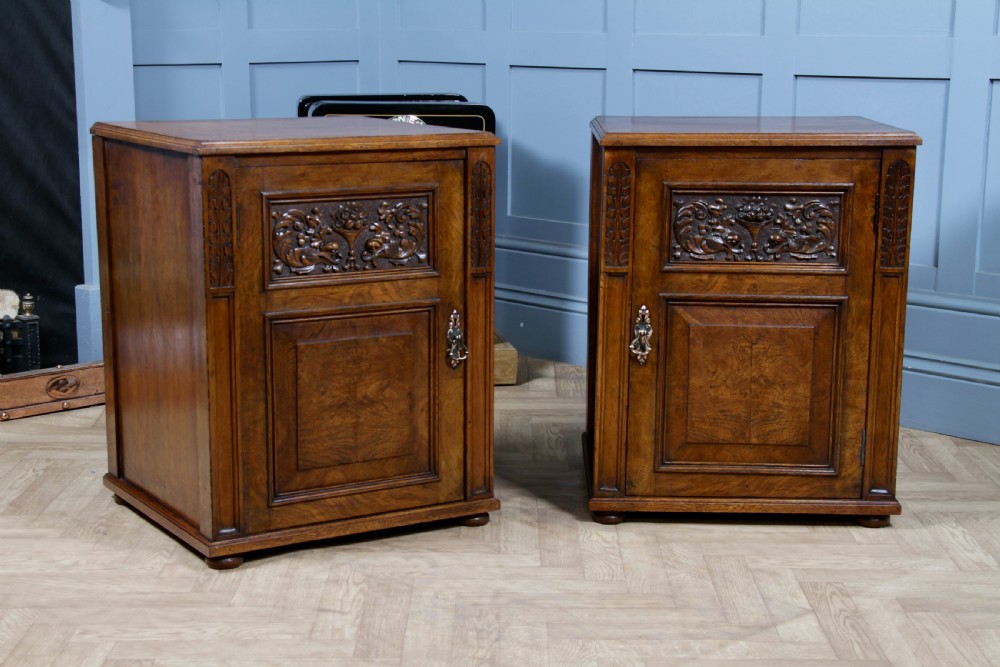 Pair of Antique Edwardian Art Nouveau Oak Bedside Cupboards  View VIII