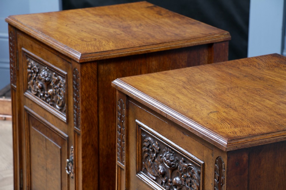 Pair of Antique Edwardian Art Nouveau Oak Bedside Cupboards  View X