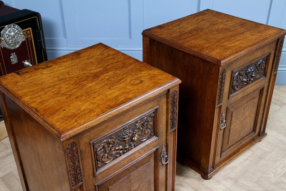 Pair of Antique Edwardian Art Nouveau Oak Bedside Cupboards  View XI
