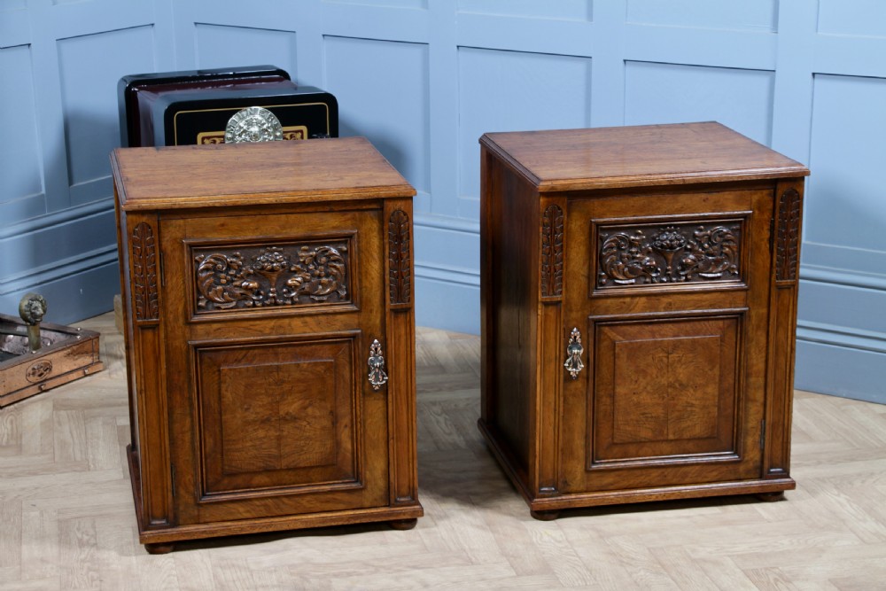 Pair of Antique Edwardian Art Nouveau Oak Bedside Cupboards  View XII