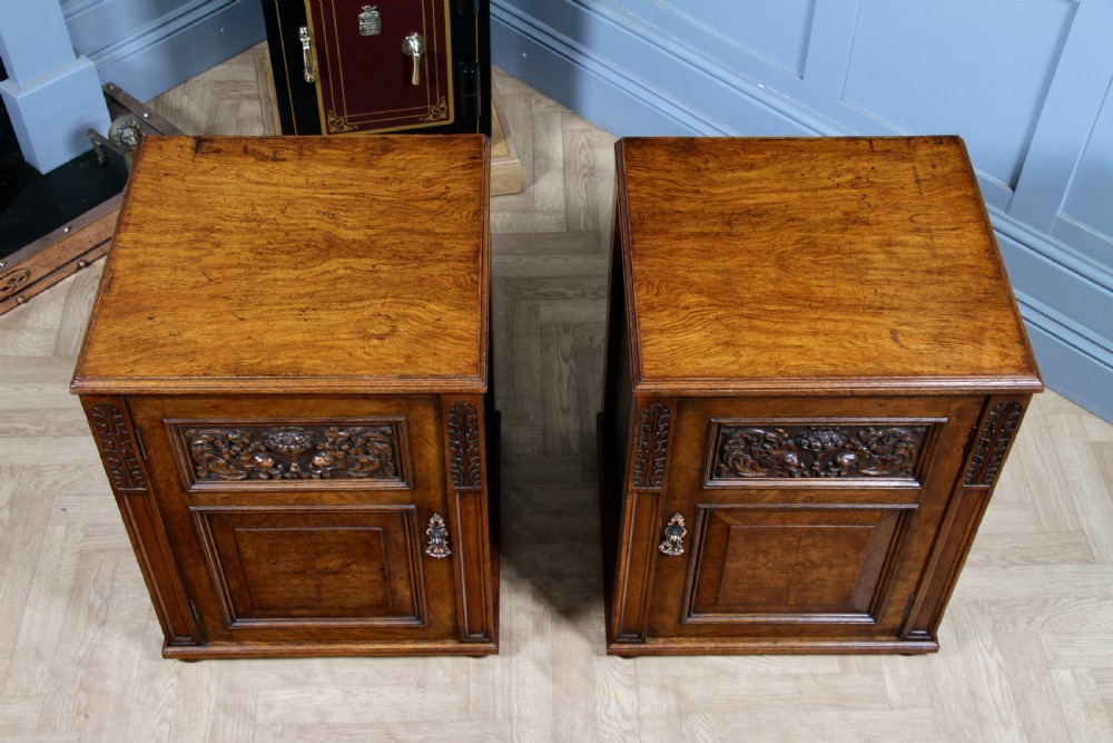 Pair of Antique Edwardian Art Nouveau Oak Bedside Cupboards  View XIV