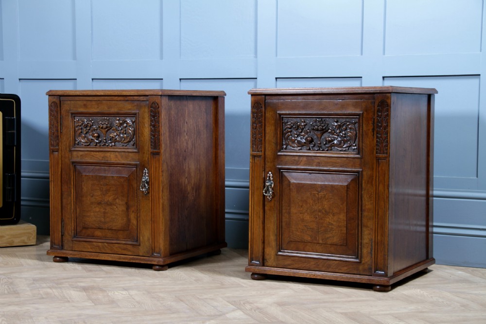 Pair of Antique Edwardian Art Nouveau Oak Bedside Cupboards  View XVIII