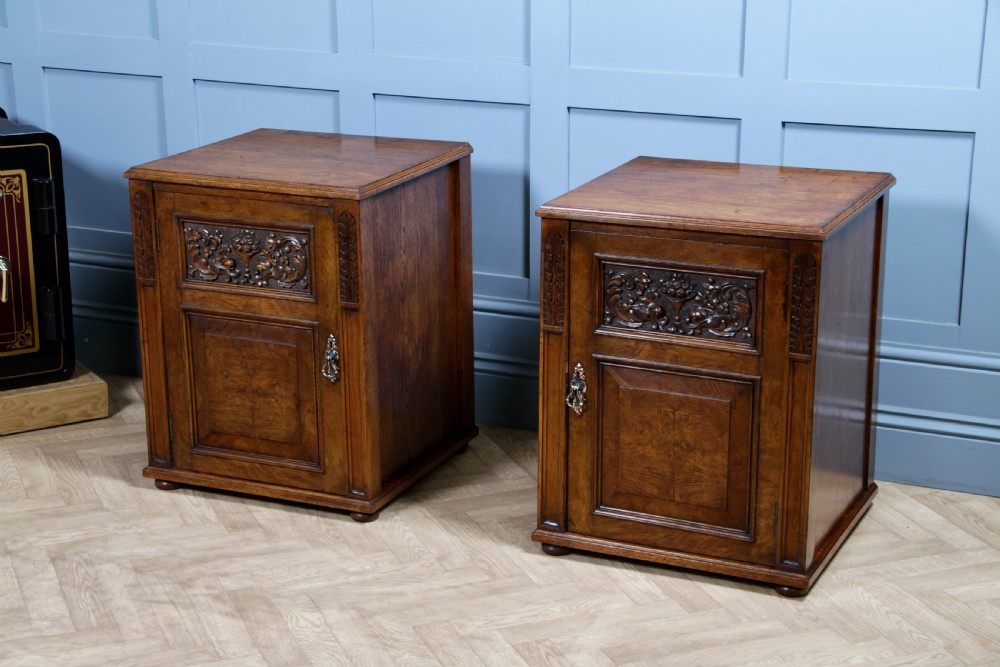 Pair of Antique Edwardian Art Nouveau Oak Bedside Cupboards  View XIX
