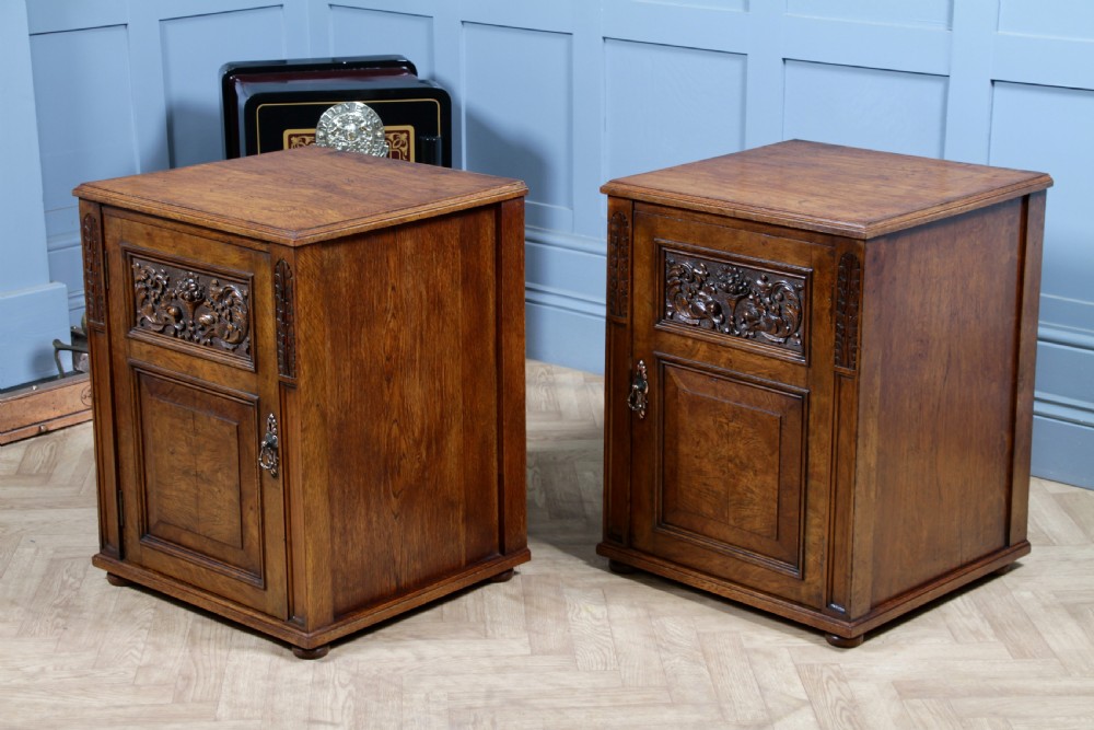 Pair of Antique Edwardian Art Nouveau Oak Bedside Cupboards  View XX