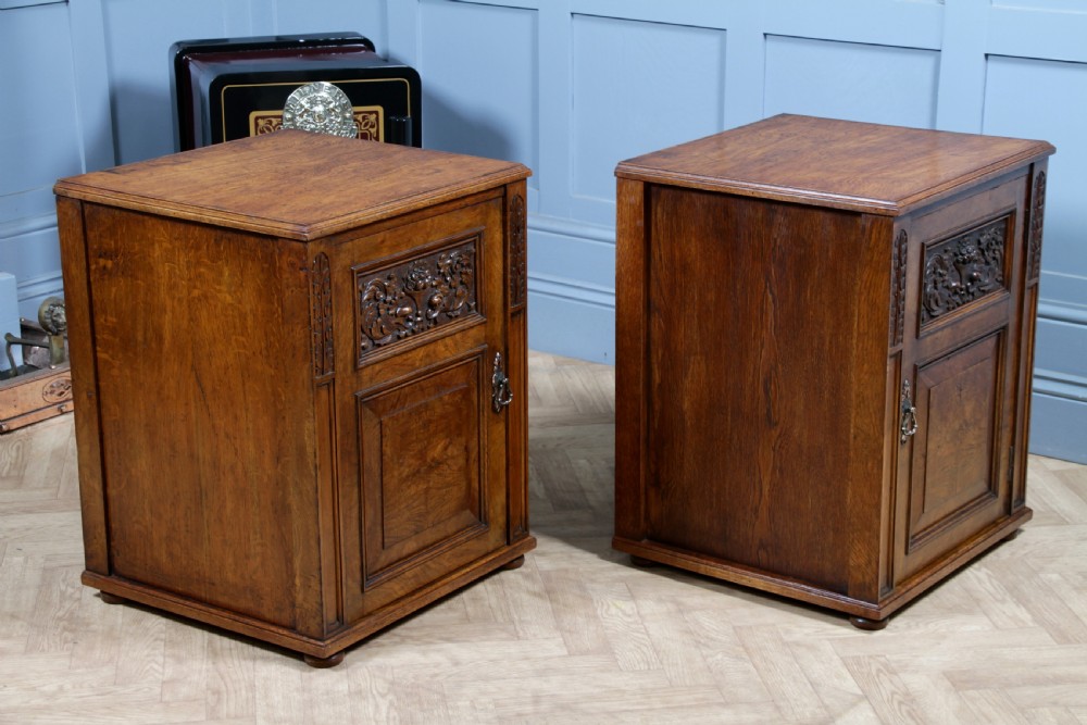 Pair of Antique Edwardian Art Nouveau Oak Bedside Cupboards  View XXI