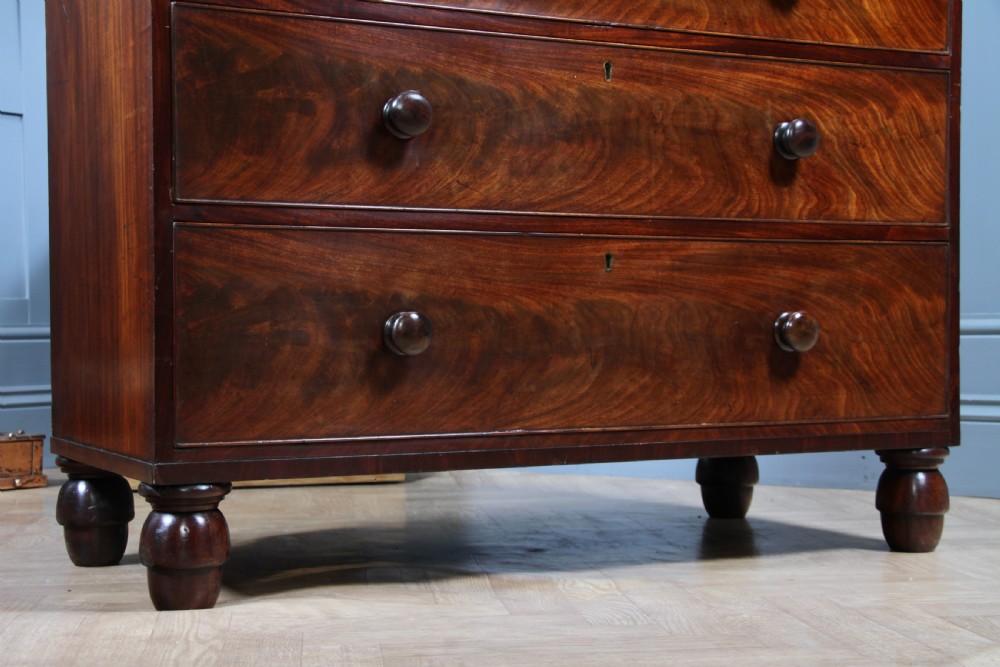 Original Antique Early Victorian Flame Grain Mahogany Chest Bank of 6 Drawers View XIII