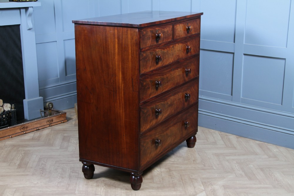 Original Antique Early Victorian Flame Grain Mahogany Chest Bank of 6 Drawers View XV