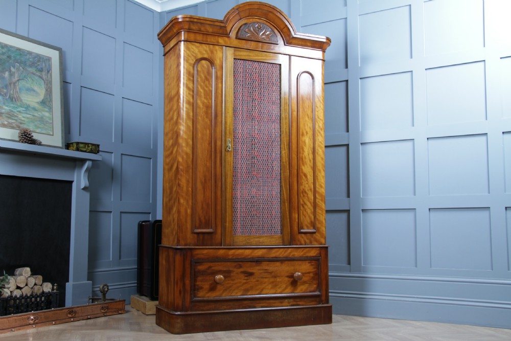 Original Antique Victorian Satin Birch Curved Front Small Single Wardrobe C1880