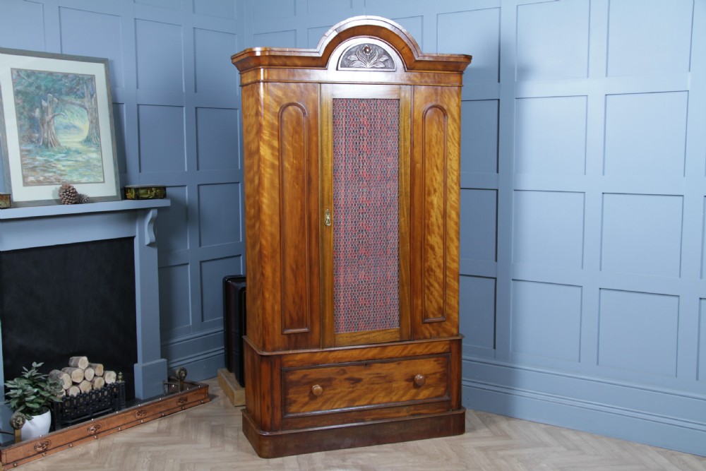 Original Antique Victorian Satin Birch Curved Front Small Single Wardrobe C1880 View II
