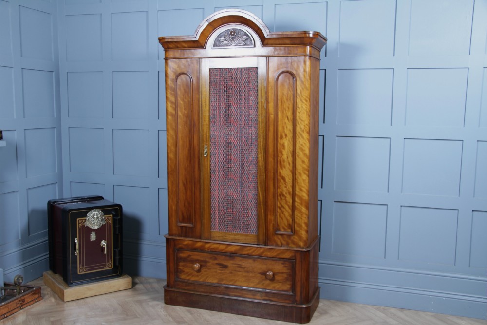 Original Antique Victorian Satin Birch Curved Front Small Single Wardrobe C1880 View III