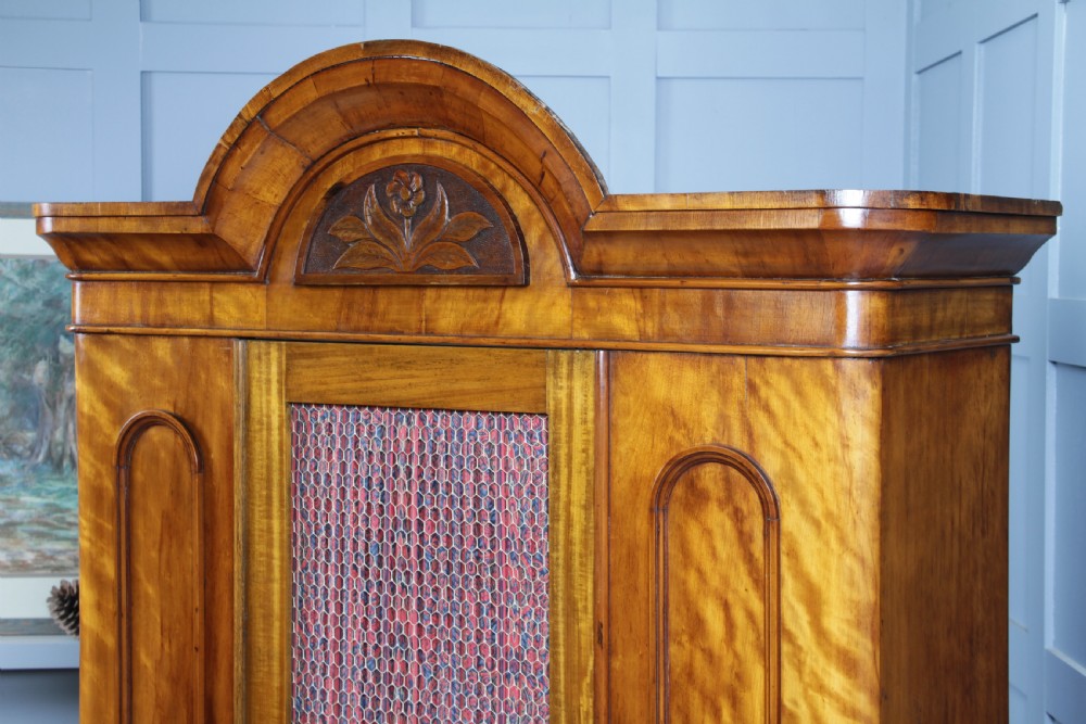 Original Antique Victorian Satin Birch Curved Front Small Single Wardrobe C1880 View VIII