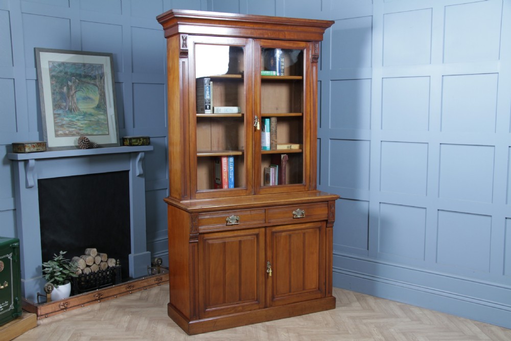 Antique Original Edwardian Mahogany Glazed Bookcase Cabinet C1895