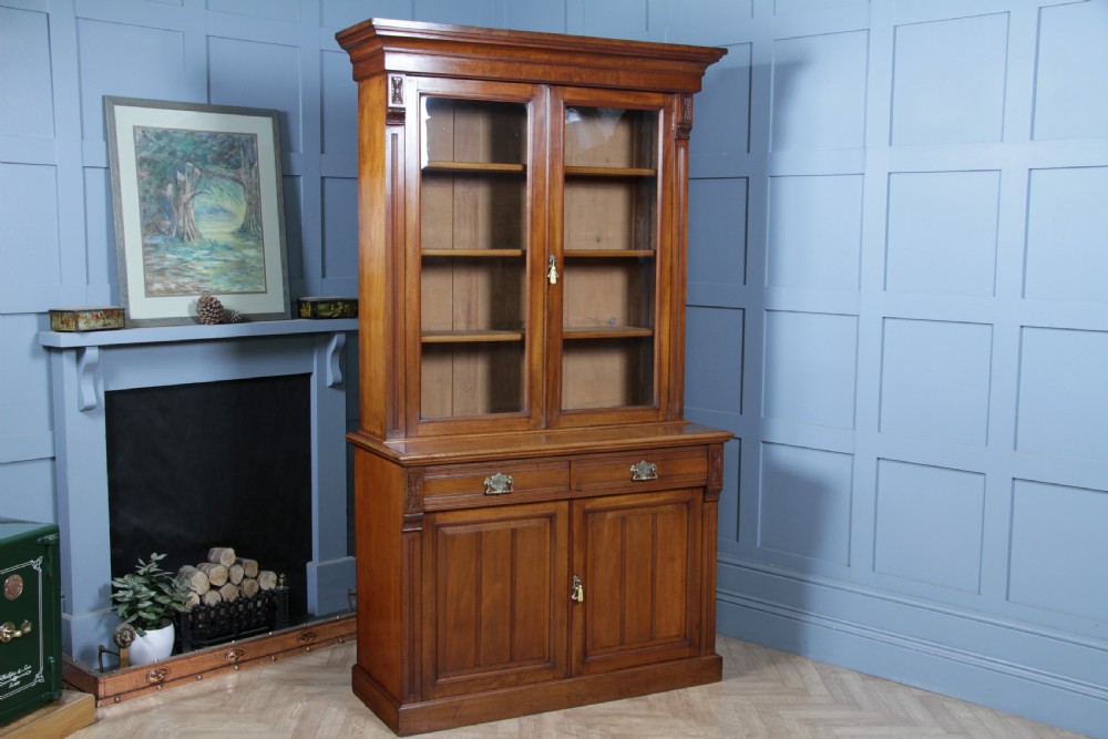 Antique Original Edwardian Mahogany Glazed Bookcase Cabinet C1895 View II