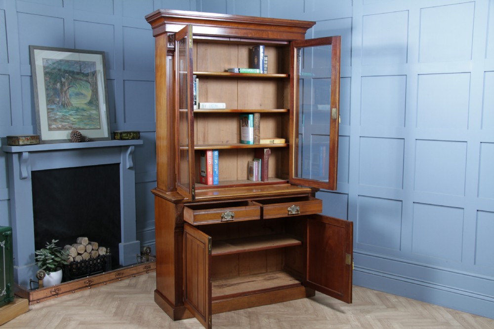 Antique Original Edwardian Mahogany Glazed Bookcase Cabinet C1895 View IV