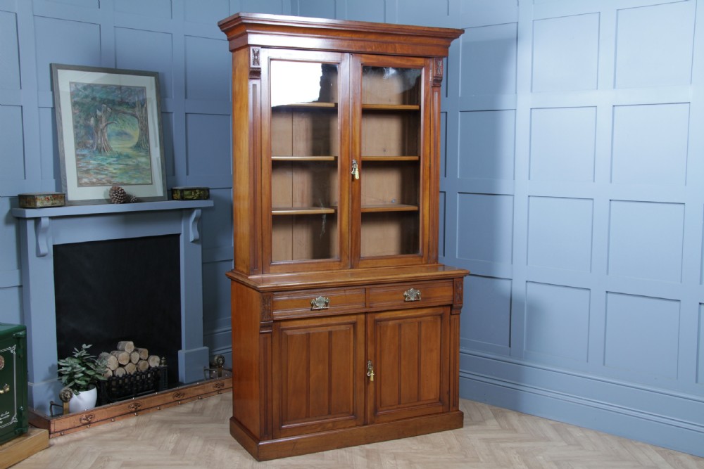 Antique Original Edwardian Mahogany Glazed Bookcase Cabinet C1895 View XX