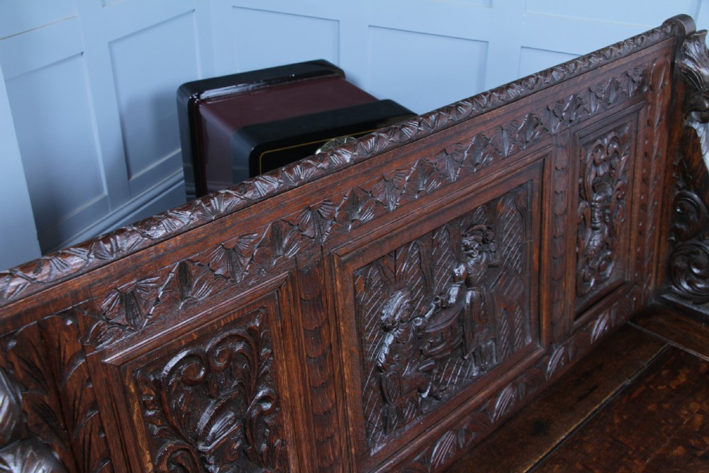 Antique 19th Century Solid Oak Green Man Carved Monks Bench Hall Settle C1890 View XXIII