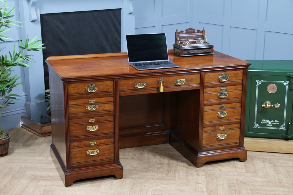 Antique Late Victorian Twin Pedestal Walnut Clerk's Desk C1880 View II