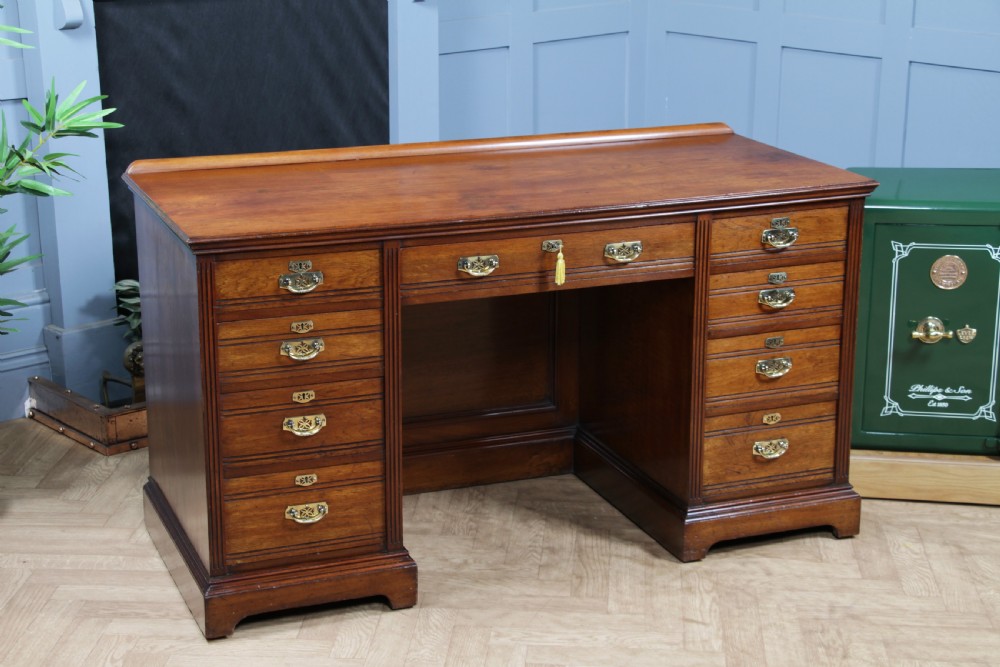Antique Late Victorian Twin Pedestal Walnut Clerk's Desk C1880