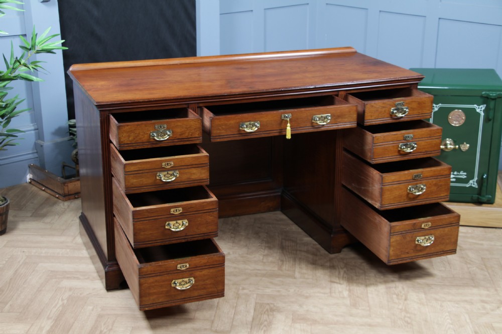 Antique Late Victorian Twin Pedestal Walnut Clerk's Desk C1880 View IV
