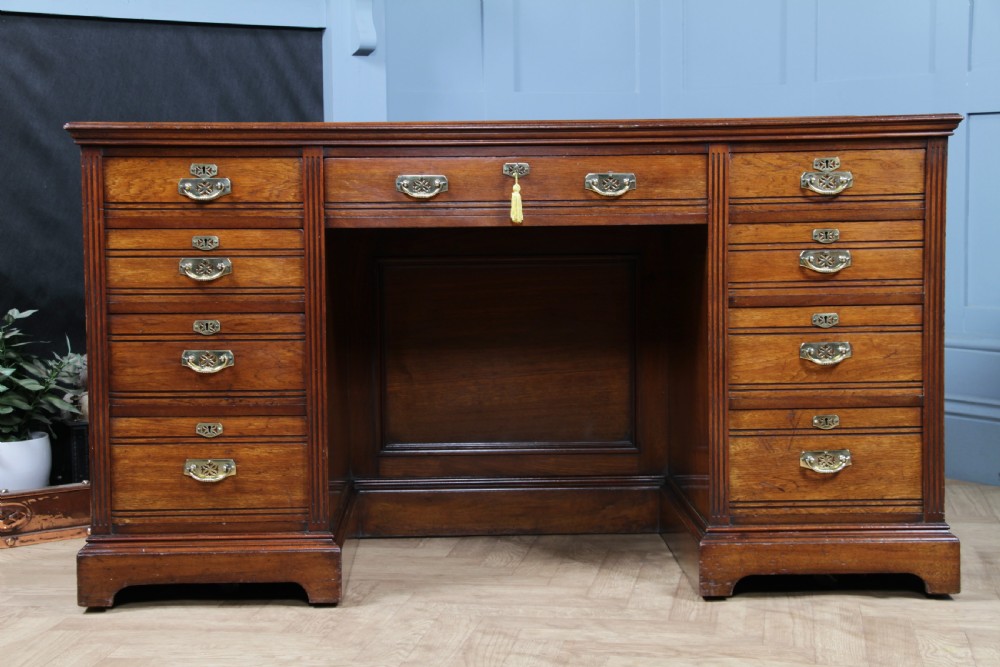Antique Late Victorian Twin Pedestal Walnut Clerk's Desk C1880 View X