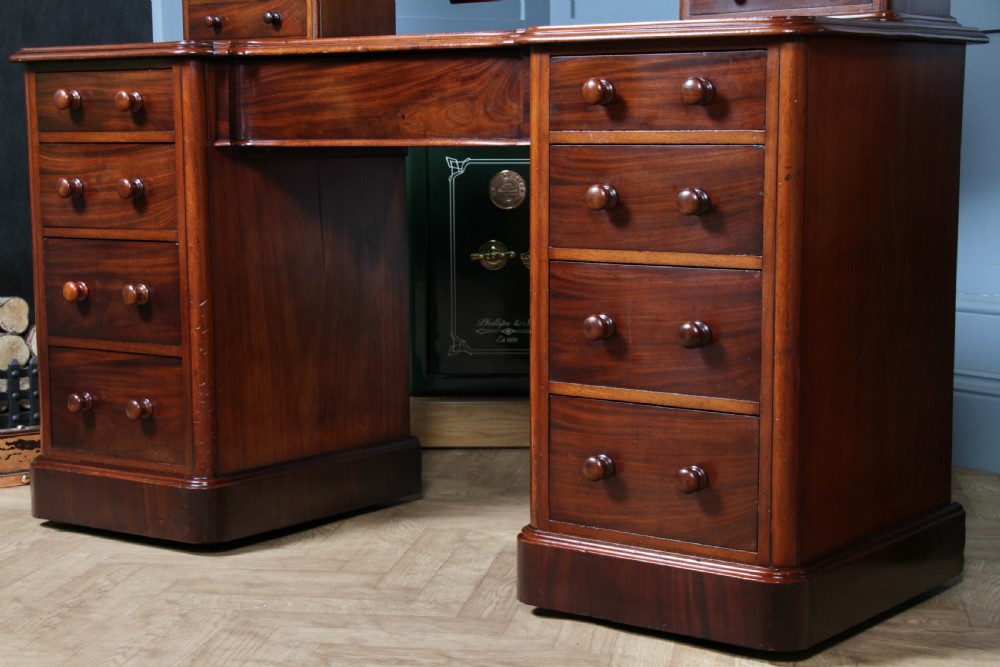 Antique Victorian Mahogany Grand Breakfront Pedestal Dressing Table With Mirror C1870 View XIV