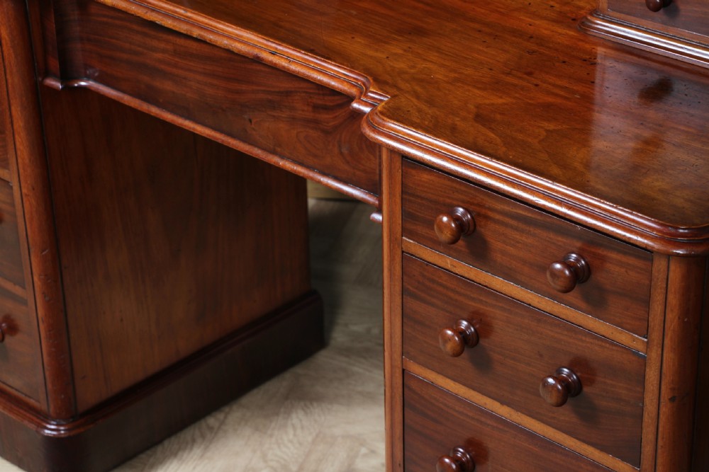 Antique Victorian Mahogany Grand Breakfront Pedestal Dressing Table With Mirror C1870 View XVII