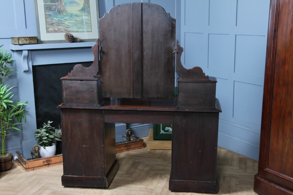 Antique Victorian Mahogany Grand Breakfront Pedestal Dressing Table With Mirror C1870 View XXI