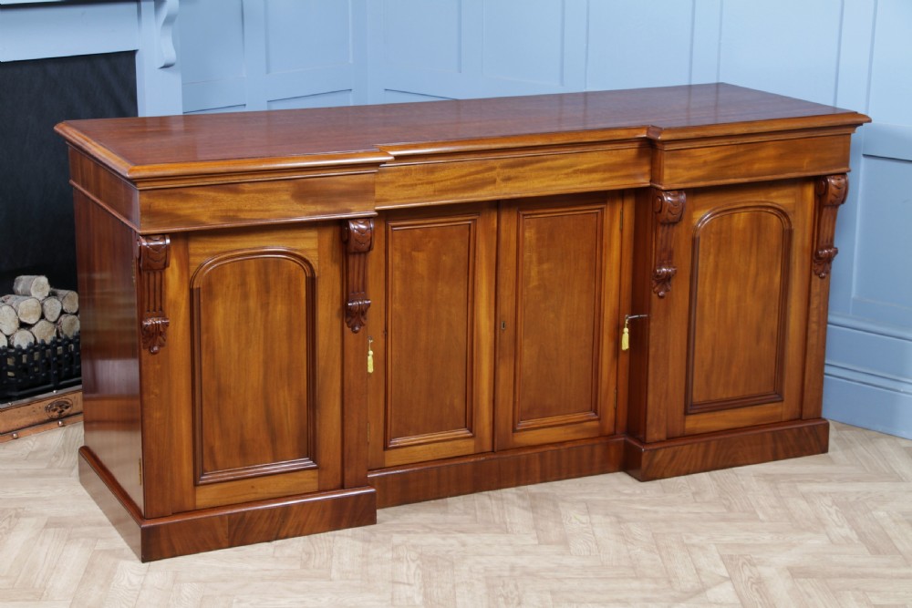Outstanding Original Antique Victorian Grand 4 Door Blond Fiddleback Mahogany Breakfront Sideboard C1870
