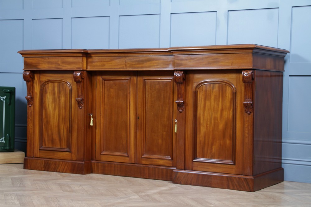 Outstanding Original Antique Victorian Grand 4 Door Blond Fiddleback Mahogany Breakfront Sideboard C1870 View VI