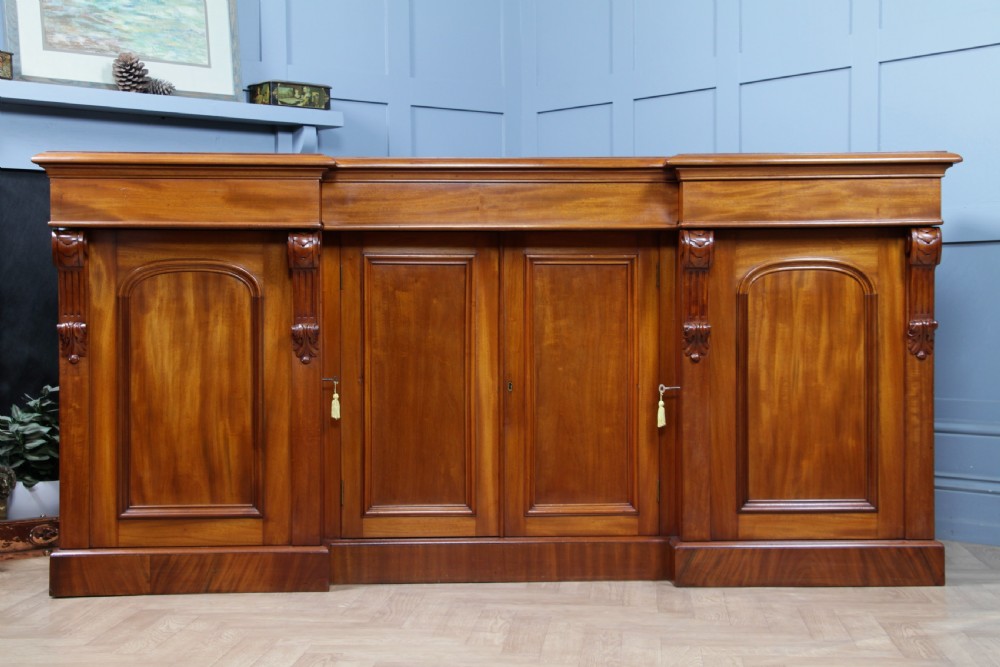 Outstanding Original Antique Victorian Grand 4 Door Blond Fiddleback Mahogany Breakfront Sideboard C1870 View VIII