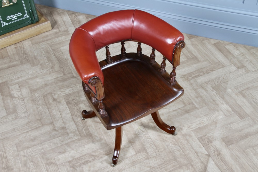 Antique Victorian Walnut Revolving Leather Captains Armchair Library Office  C1880 View III