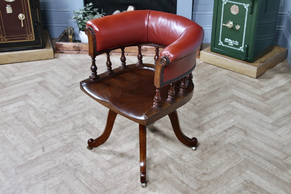 Antique Victorian Walnut Revolving Leather Captains Armchair Library Office  C1880 View VII