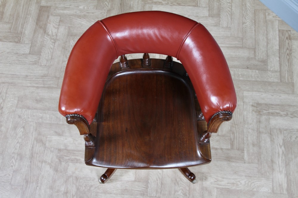 Antique Victorian Walnut Revolving Leather Captains Armchair Library Office  C1880 View VIII