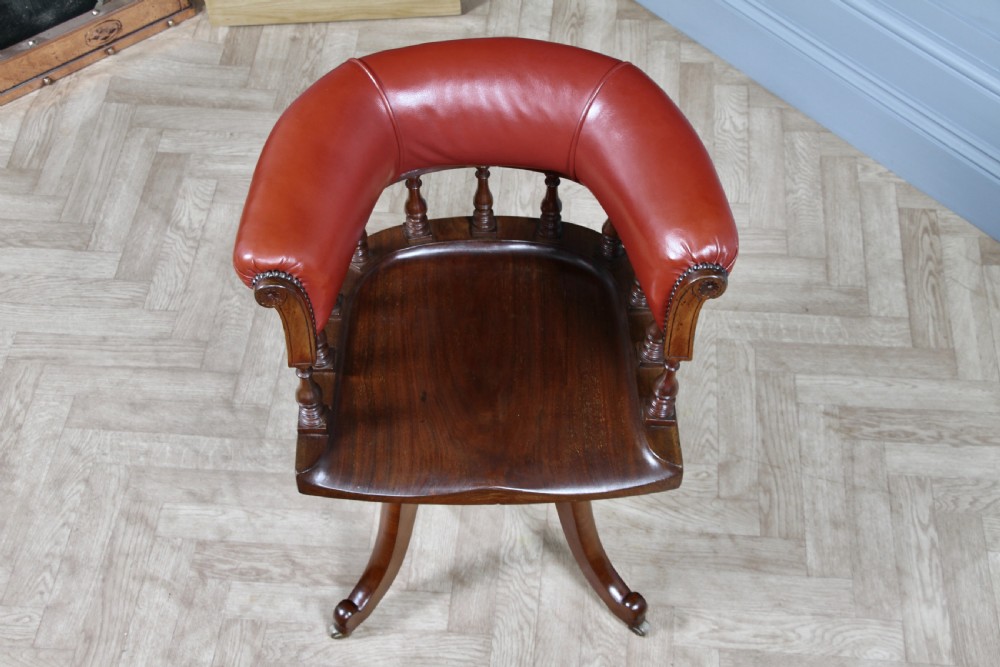 Antique Victorian Walnut Revolving Leather Captains Armchair Library Office  C1880 View IX