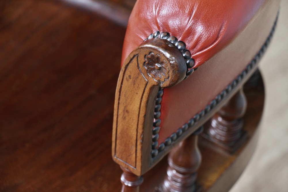 Antique Victorian Walnut Revolving Leather Captains Armchair Library Office  C1880 View X